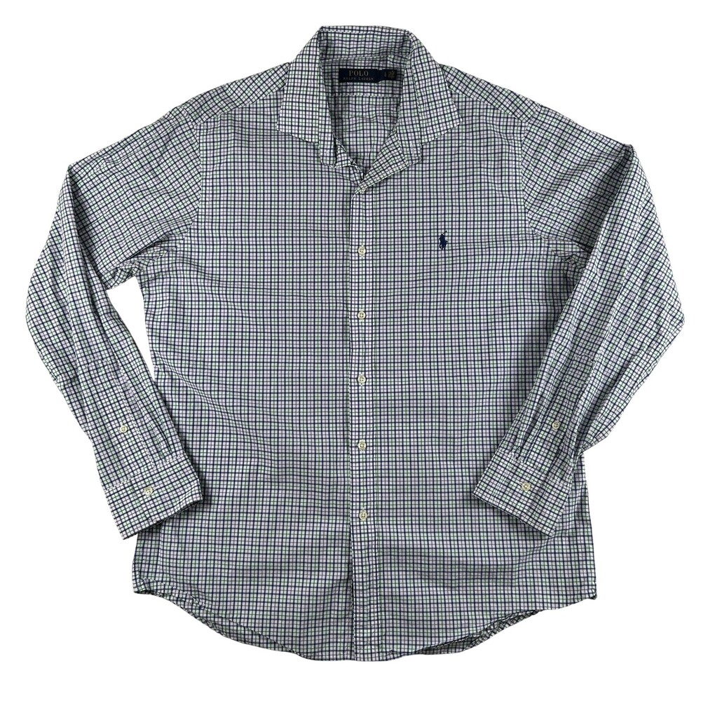 Polo Ralph Lauren Shirt Mens Large Blue Green Check Long Sleeve Button Down